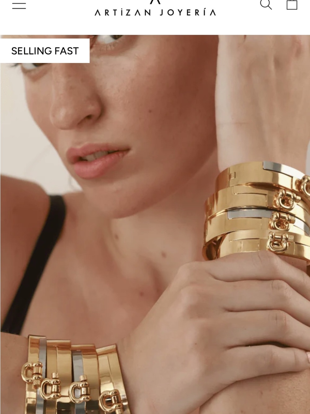 Gold Hinged Bracelet Stack with Silver Accents by Artizan Joyería